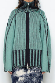Reversible Zip knit coat Black×Green