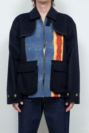 "FAV" Wool Combi With Graphic Blouson NAVY