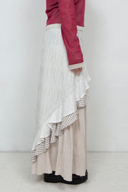Thin Striped Patchwork Skirt WHITE
