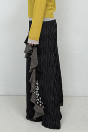 Thin Striped Patchwork Skirt BLACK