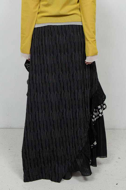 Thin Striped Patchwork Skirt BLACK
