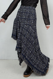 Asymmetrical Tweed Skirt NAVY