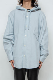 Cotton Silk Nep Yarn Hooded Shirt Light Blue