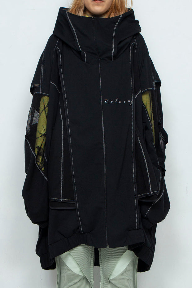 重ねハイネックビッグパーカー AIR Black XL