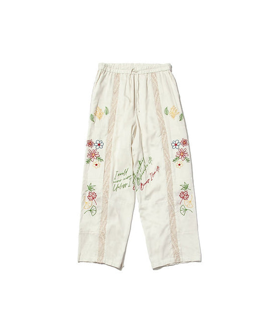 "DIEGO” Embroidered Patchwork Easy Pants IVORY