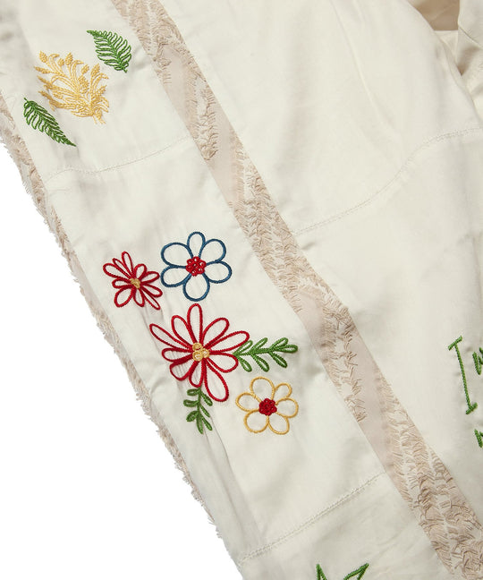 "DIEGO” Embroidered Patchwork Easy Pants IVORY