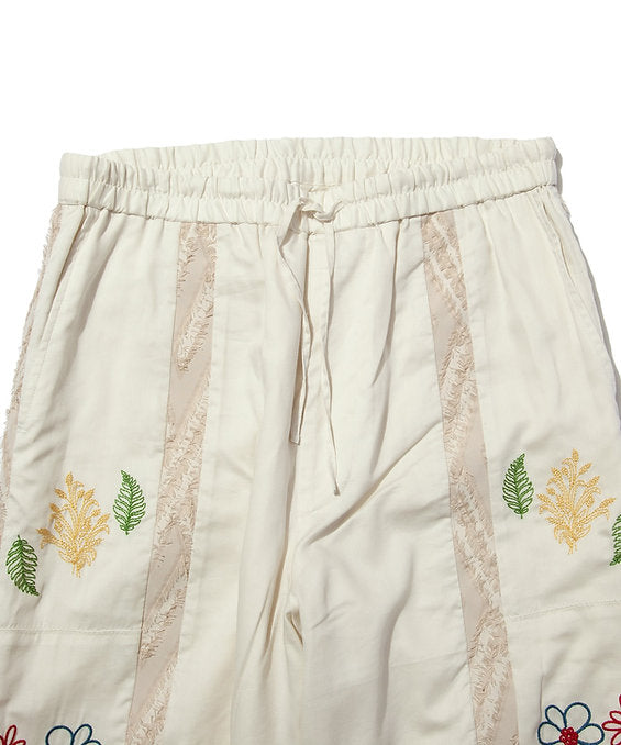 "DIEGO” Embroidered Patchwork Easy Pants IVORY