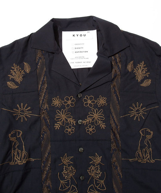 "DIEGO” Embroidered Patchwork Shirts NAVY