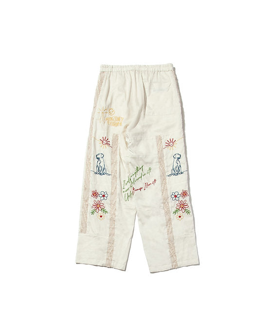 "DIEGO” Embroidered Patchwork Easy Pants IVORY