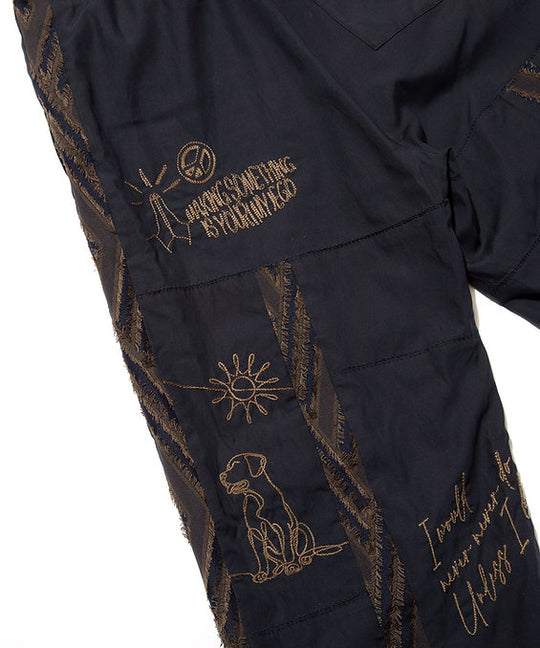 "DIEGO” Embroidered Patchwork Easy Pants NAVY