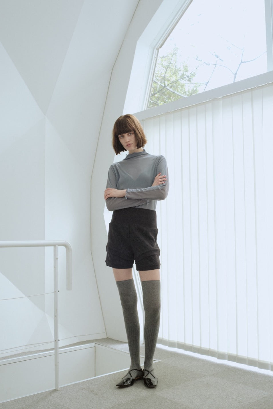Waffle Knit Layered Shorts Black