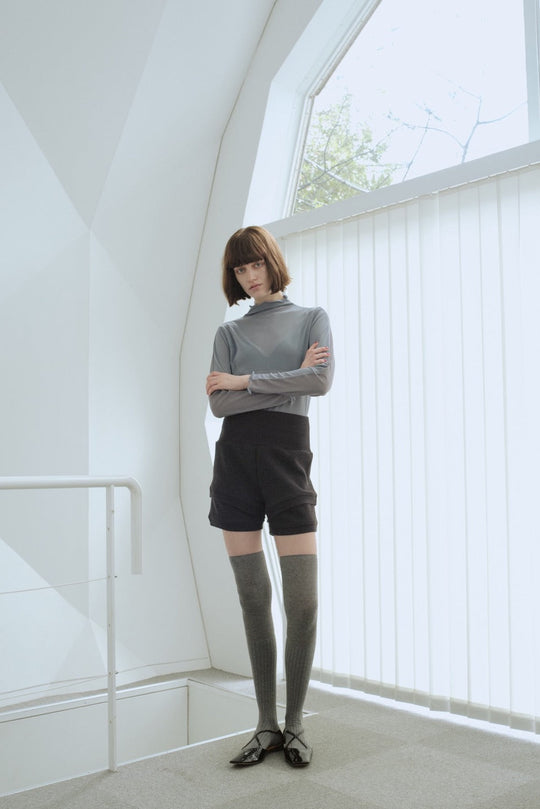 Waffle Knit Layered Shorts Black