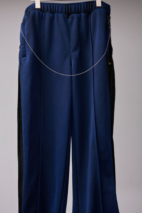 PIGMENT-DYED DISTRESSED TRACK TROUSERS BLUE