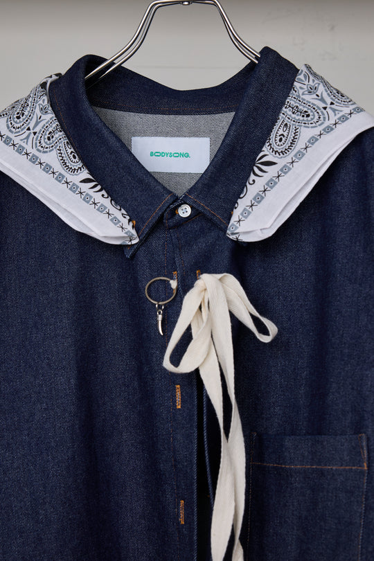 先行予約 OVERSIZED DENIM SH/DETACHABLE BANDANA