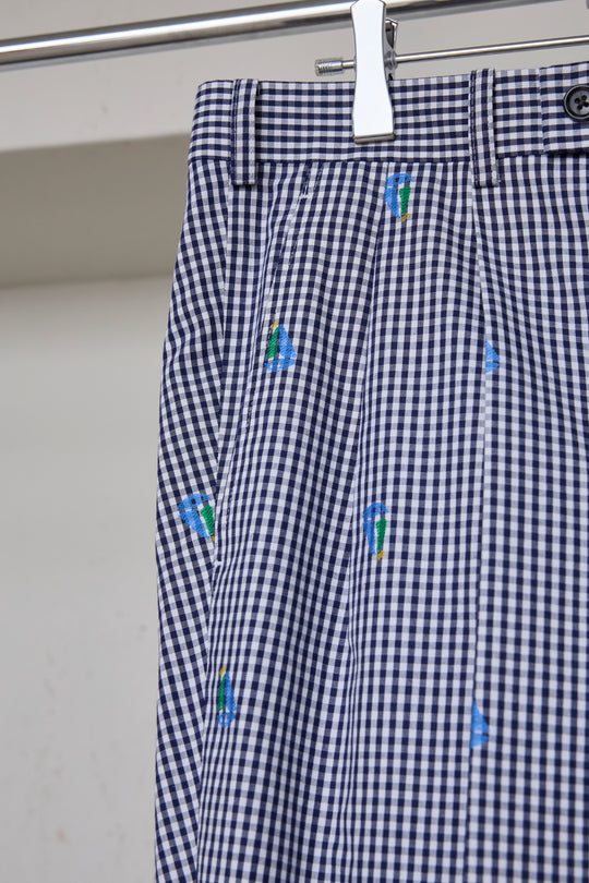 先行予約 CUT JACQUARD GINGHAM FLARE SLACKS