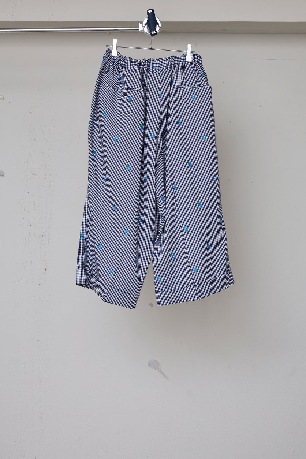 CUT JACQUARD GINGHAM MOST WIDE SLACKS Navy