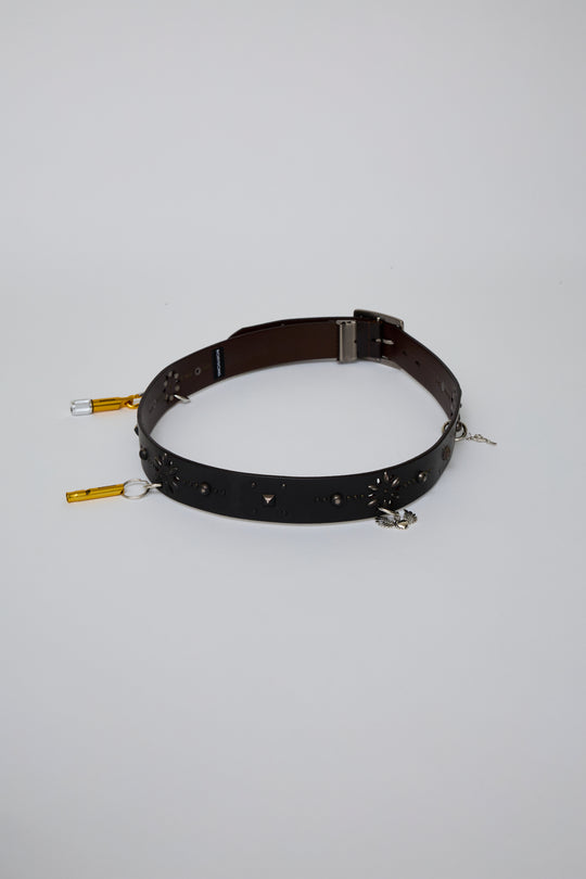 先行予約 HAND-SPRAYED/STUDDED LEATHER BELT