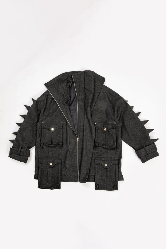 Black little dinosaur denim jacket with spikes