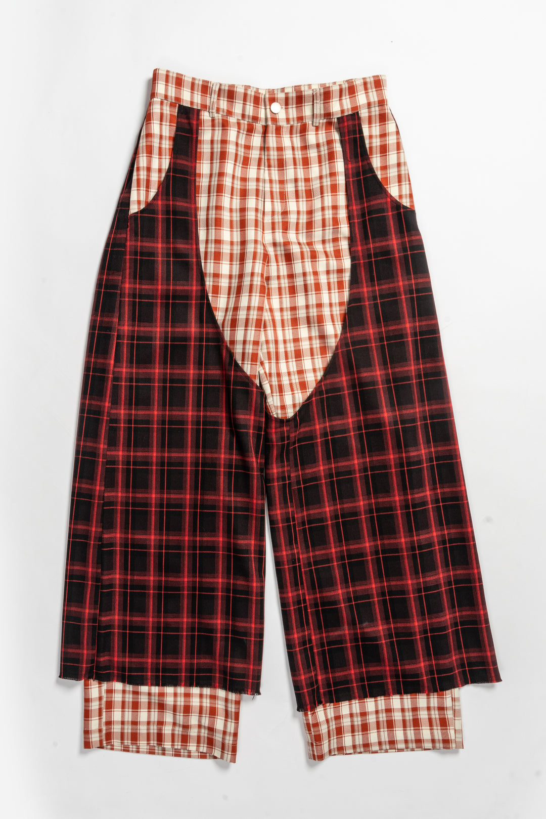 Double layered cross checkered pants