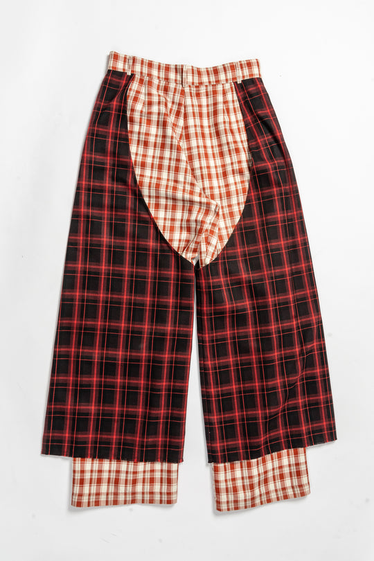 Double layered cross checkered pants