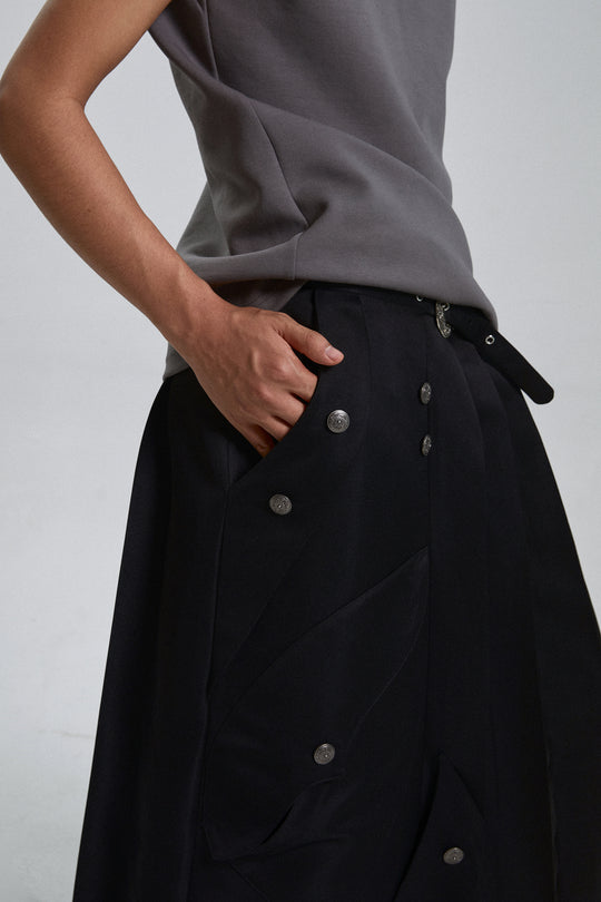 Alien pleated retro button long skirt