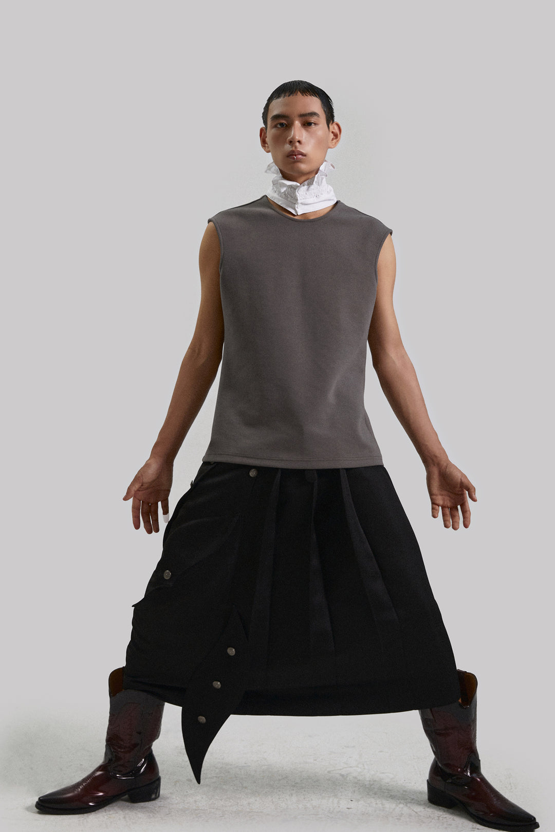 Alien pleated retro button long skirt