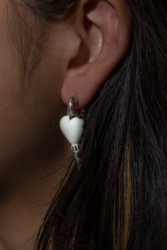 White Heart Earring