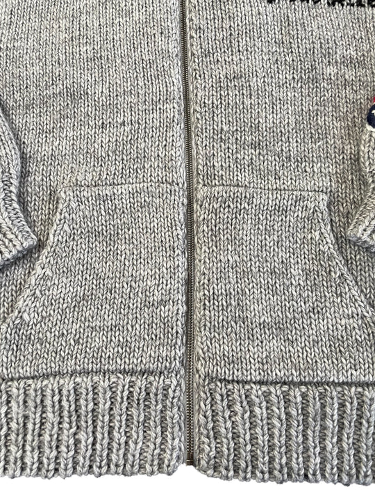 Hand Knit Zip Up Hooded Sweater HEATHER GRAY