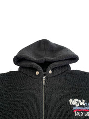 Hand Knit Zip Up Hooded Sweater HEATHER BLACK