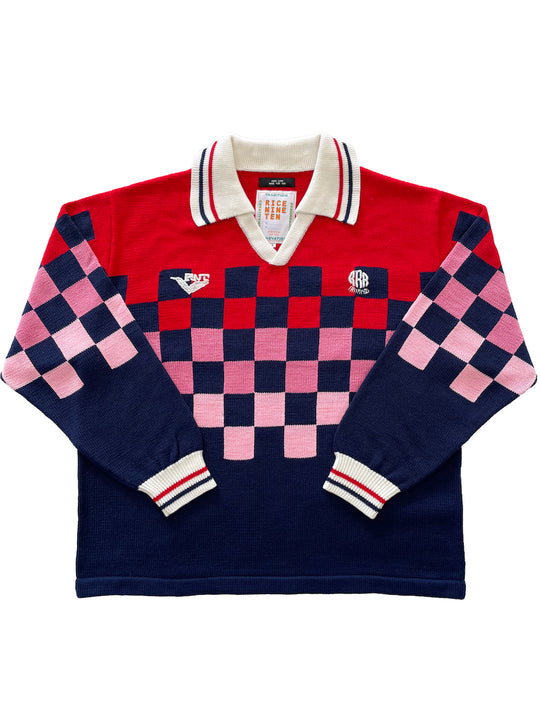 KNITTING CHECKRD SOCCER JERSEY NAVY