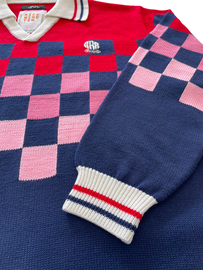 KNITTING CHECKRD SOCCER JERSEY NAVY