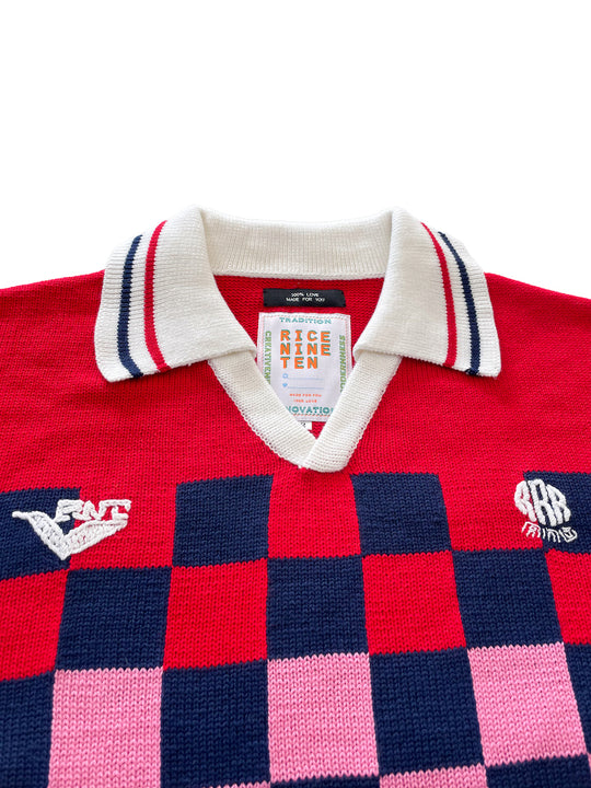 KNITTING CHECKRD SOCCER JERSEY NAVY