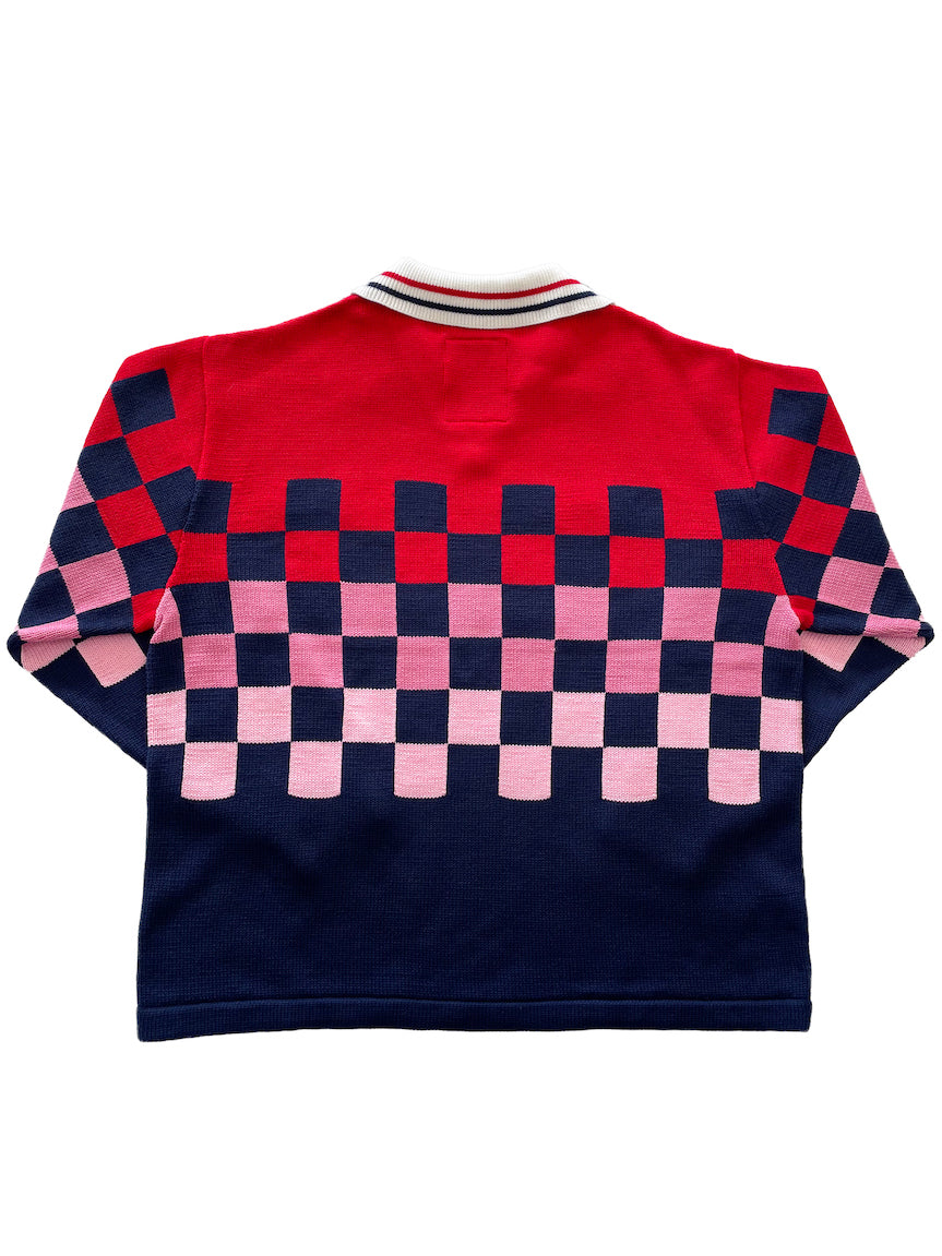 KNITTING CHECKRD SOCCER JERSEY NAVY