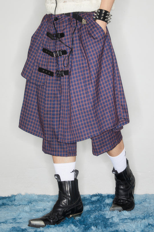 Checkered multi-layer buttoned skirt pants