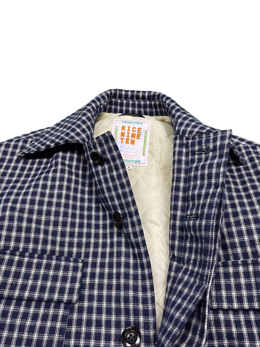 PADDED DRAWSTRING SHIRT JACKET NAVY CHECK