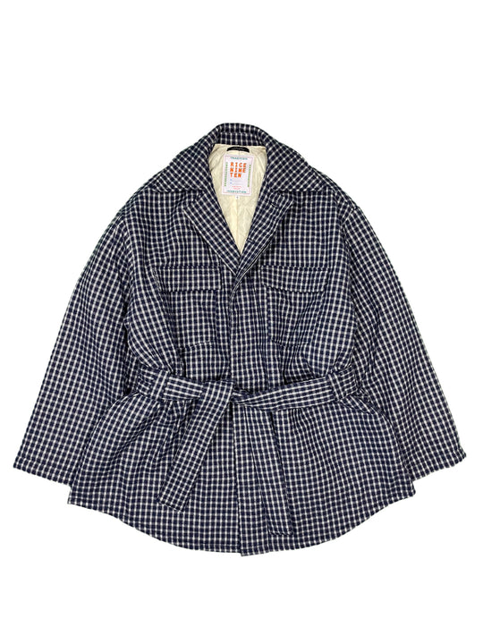 PADDED DRAWSTRING SHIRT JACKET NAVY CHECK