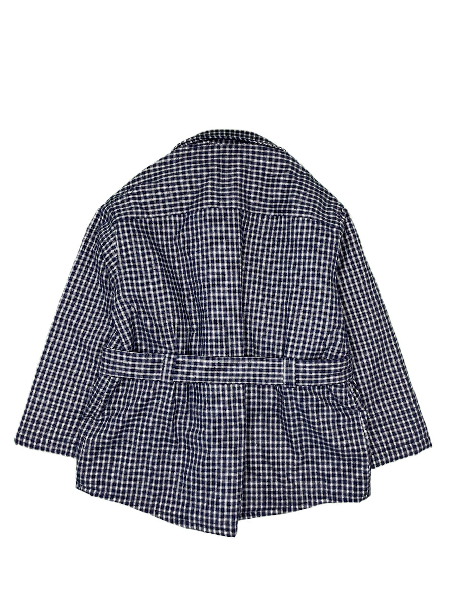 PADDED DRAWSTRING SHIRT JACKET NAVY CHECK