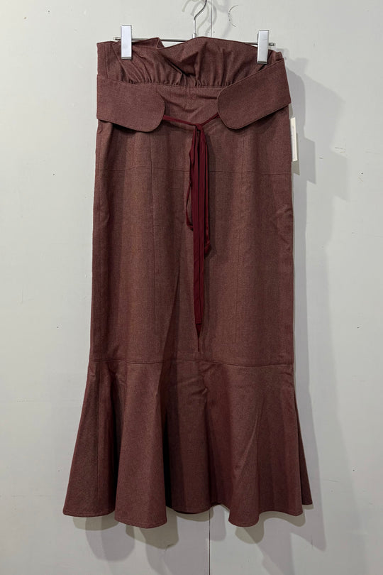 ritsu Frill waist belt wool like midi skirt Bordeaux
