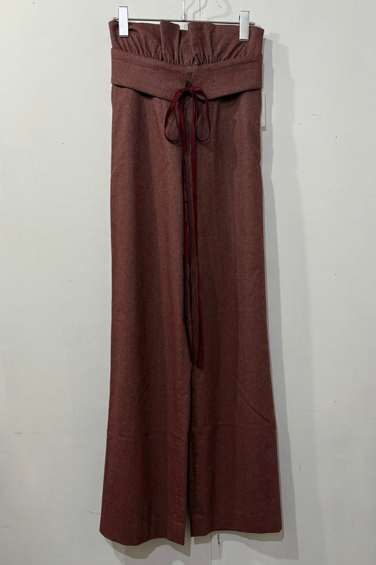 ritsu Frill waist belt wool like straight-leg pants Bordeaux