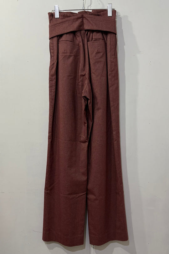 ritsu Frill waist belt wool like straight-leg pants Bordeaux