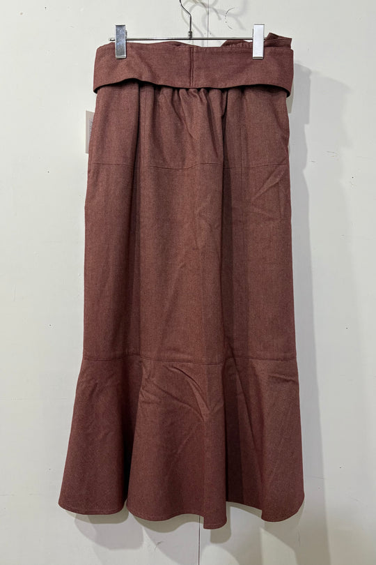 ritsu Frill waist belt wool like midi skirt Bordeaux
