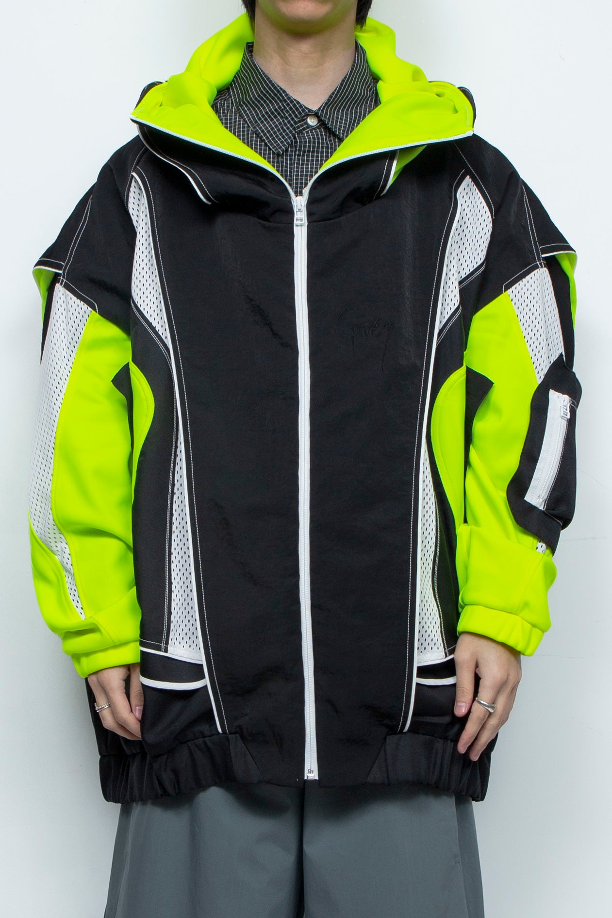 ジャージ重ねハイネックビッグパーカー(AIR-B) BLACK / BALMUNG