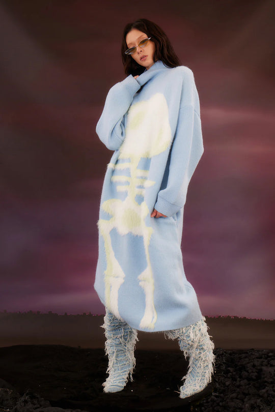 Light blue fishbone long sweater