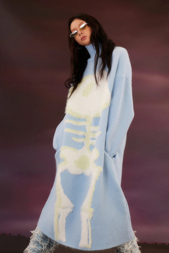 Light blue fishbone long sweater