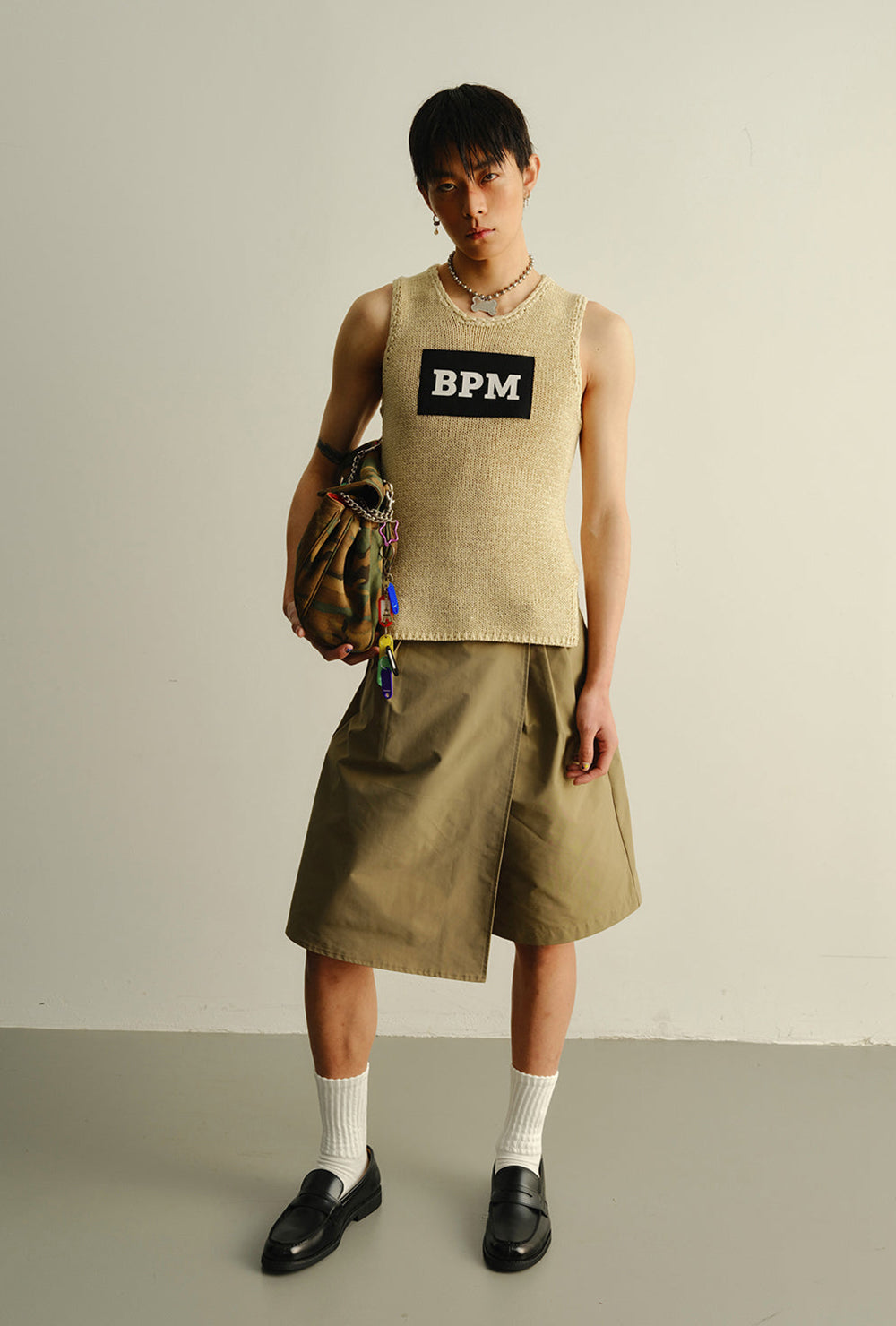 Khaki woven elastic vest