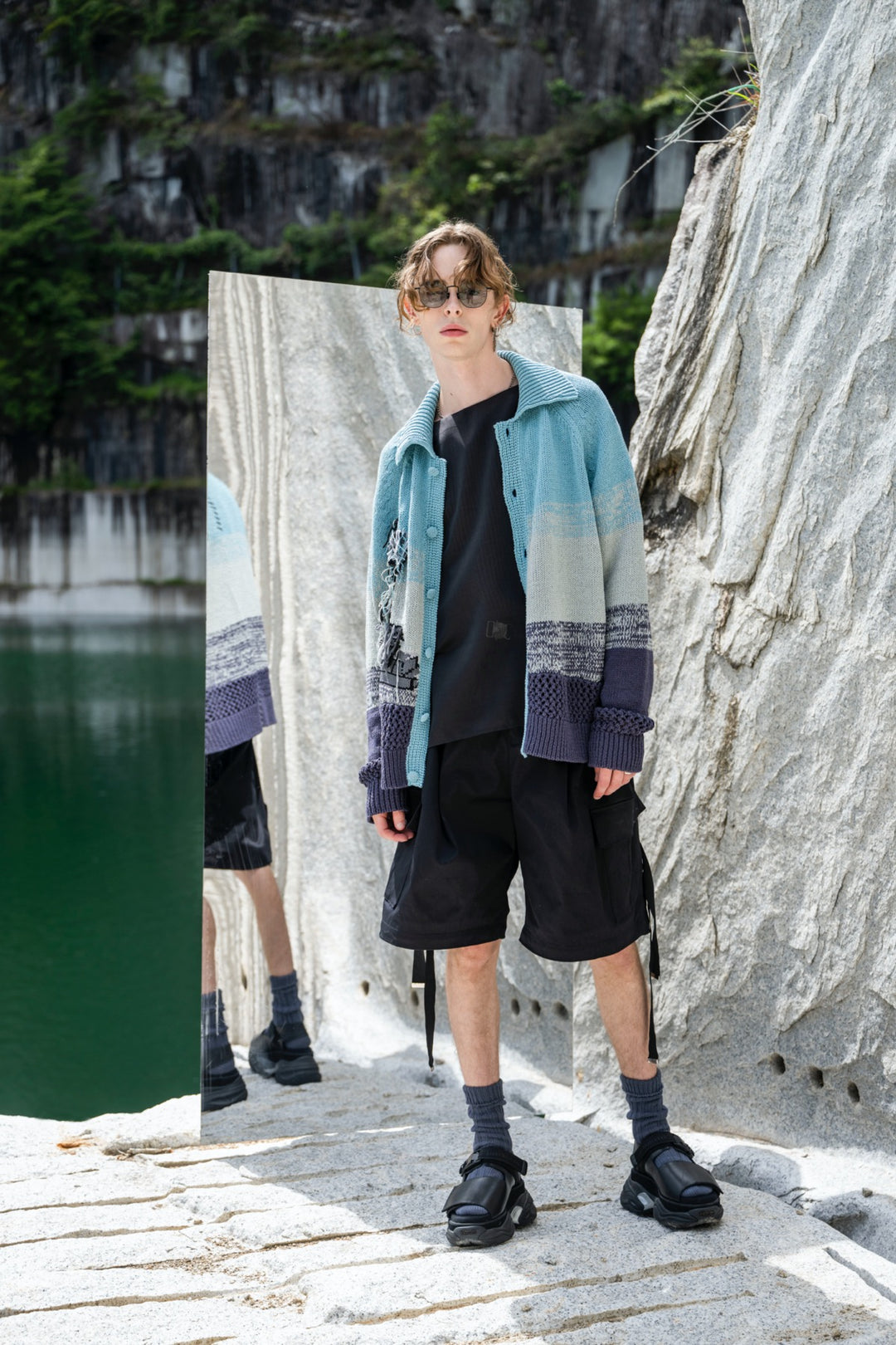 Intarsia knit shirt cardigan DIOPTASE