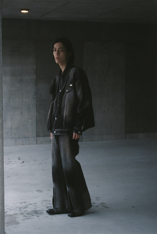 Fade Washed Flare Pants Black