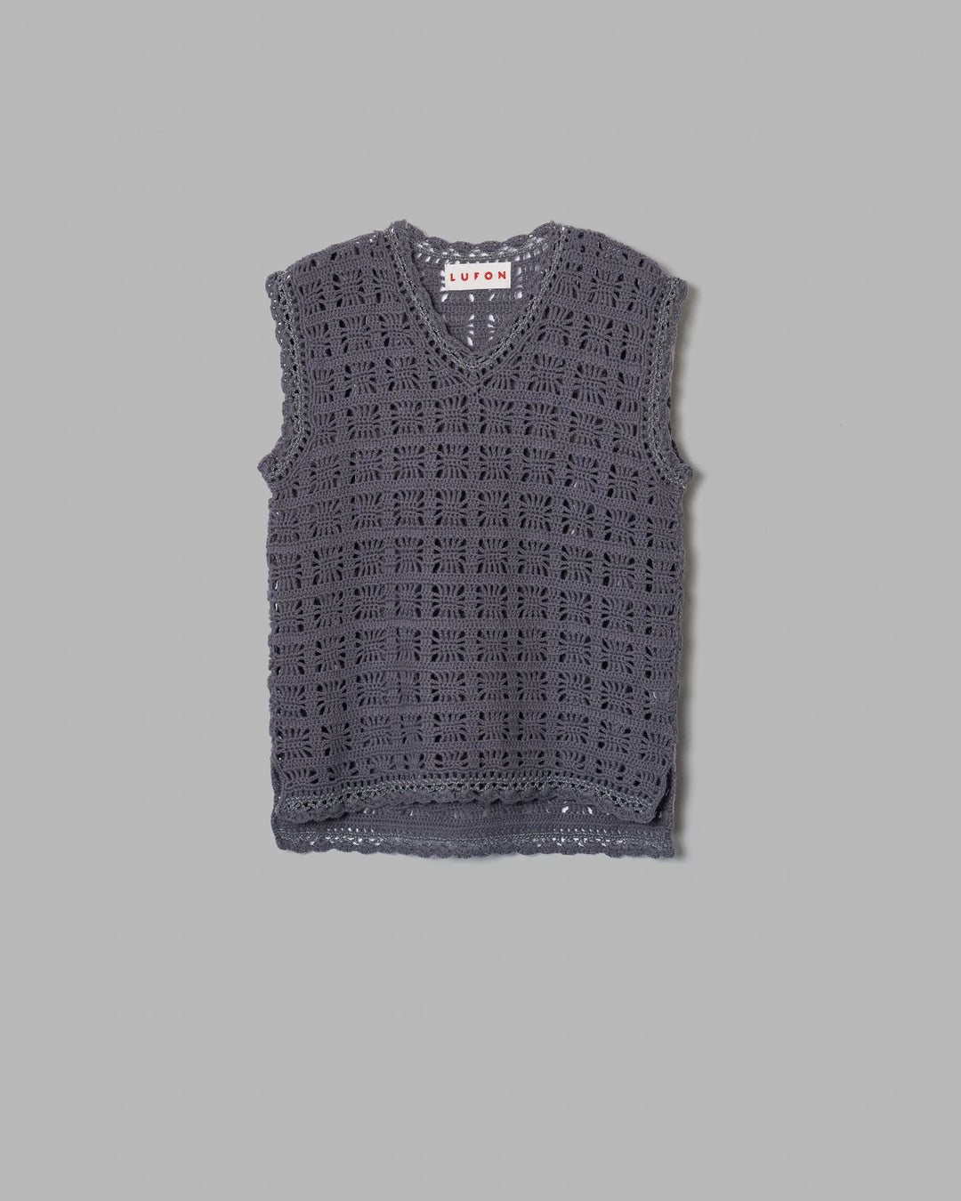 CROCHET HAND KNIT VEST - CHARCOAL