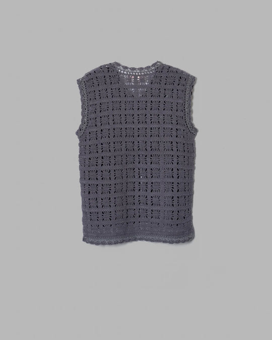 CROCHET HAND KNIT VEST - CHARCOAL