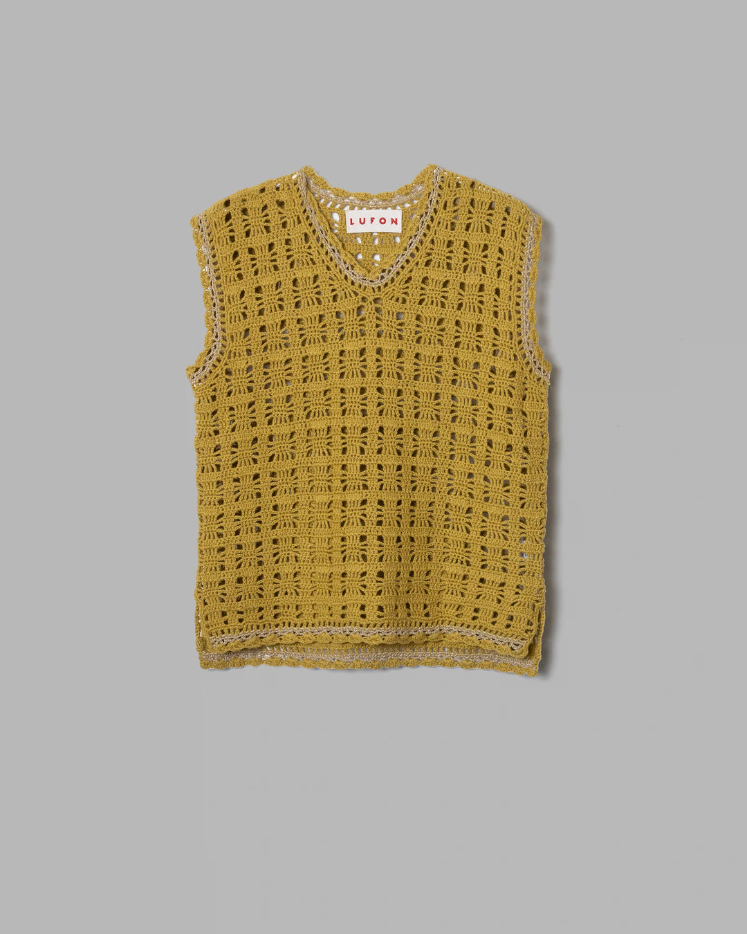 CROCHET HAND KNIT VEST - MUSTARD